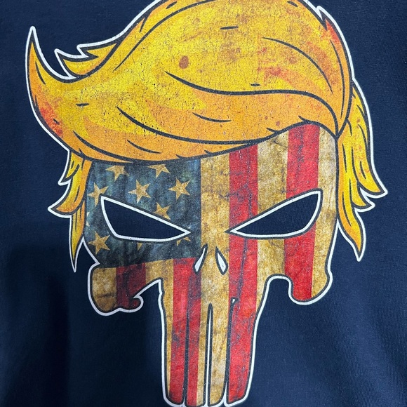 Trump The Punisher Graphic T-Shirt with Skull Flag Design and Orange Hair - Picture 3 of 6